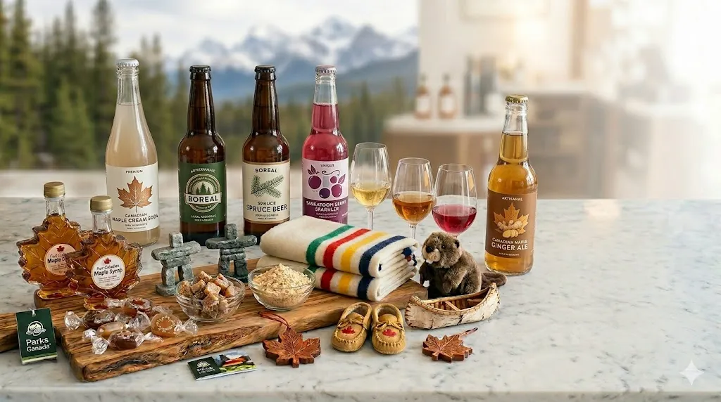 Maple liquor and Canadian souvenir bottles at Galaxy Liquor near YYC Airport Calgary